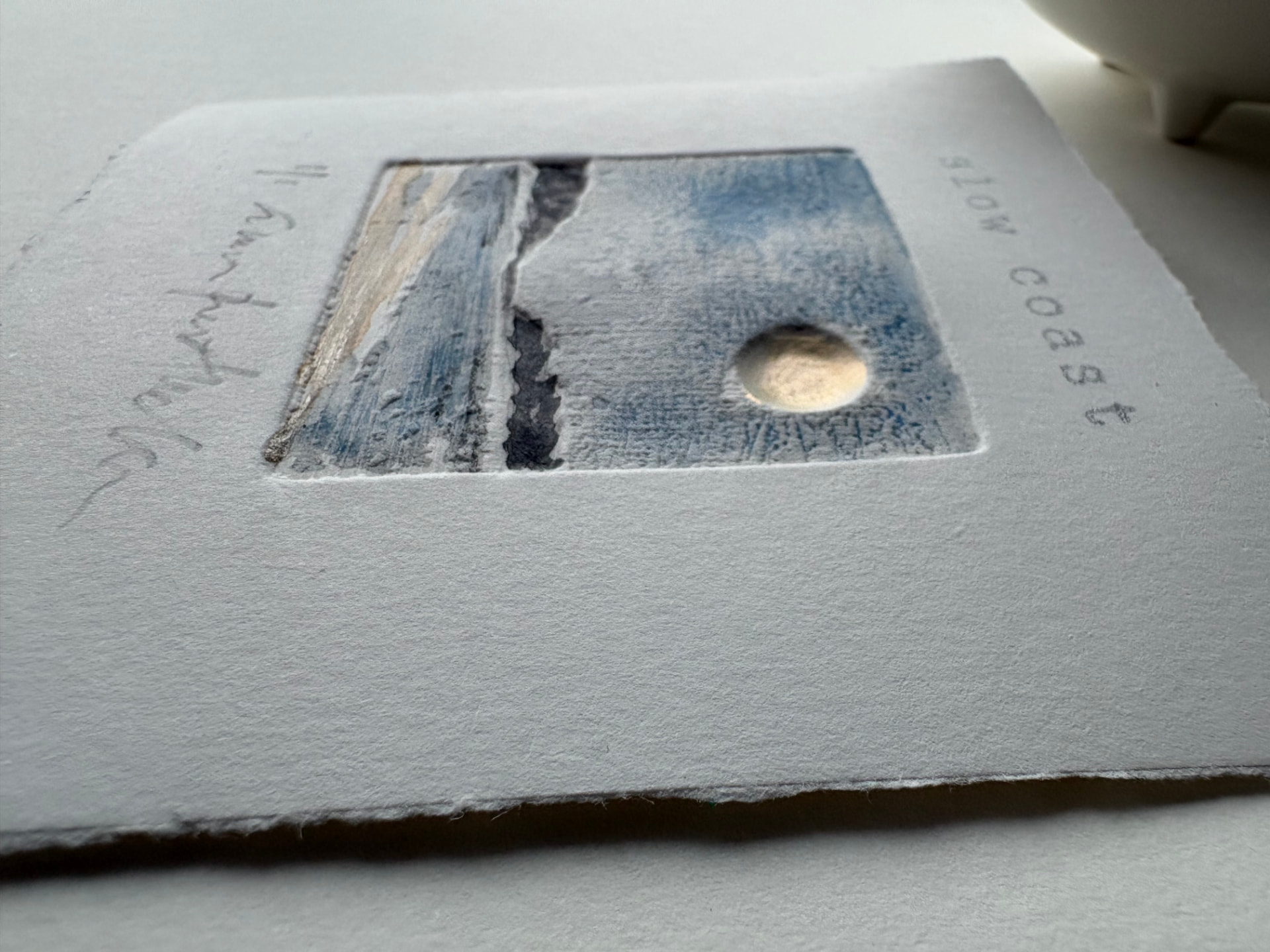 Embossed and hand painted Slow Coast print in daylight